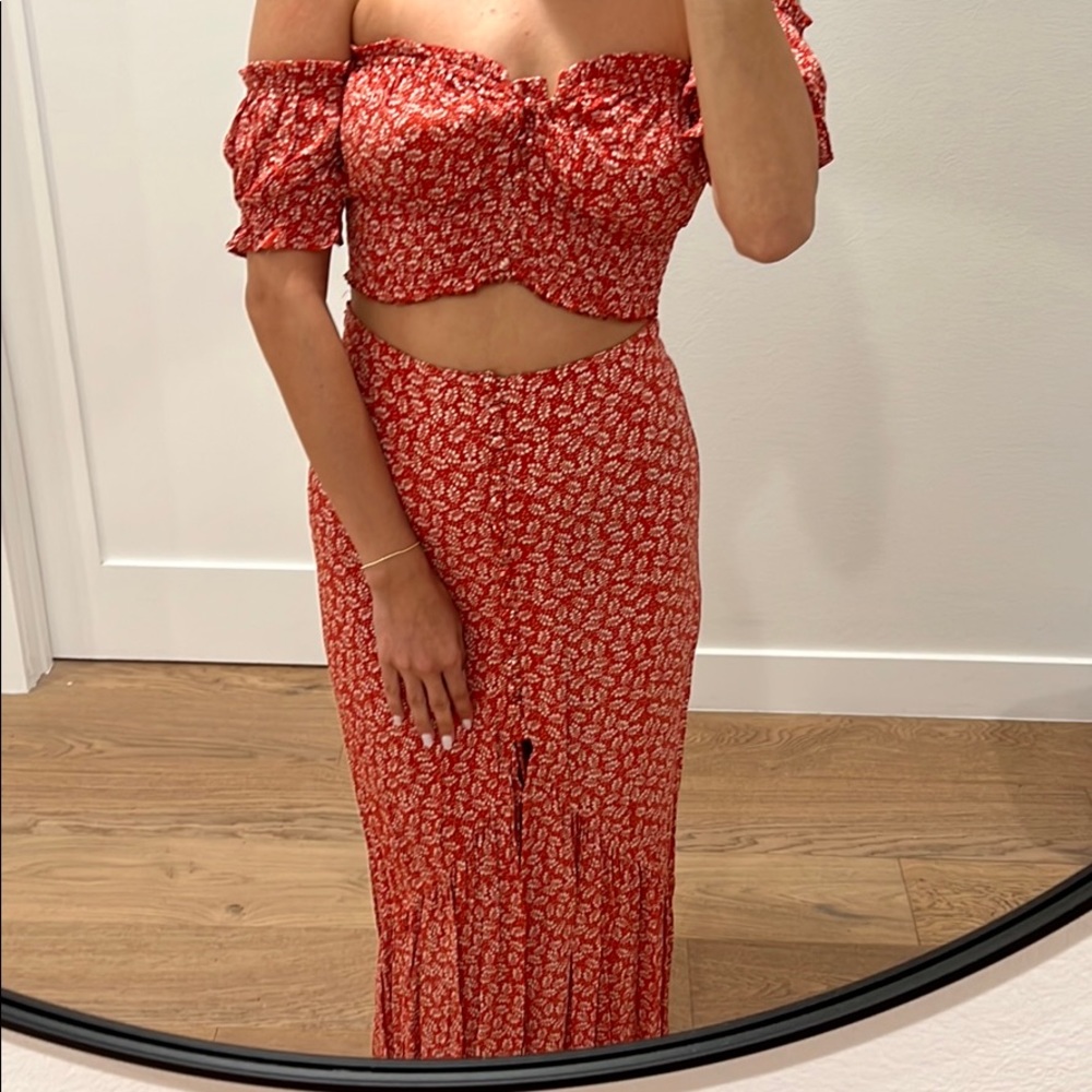 NWT Orange off the shoulder crop top & skirt set